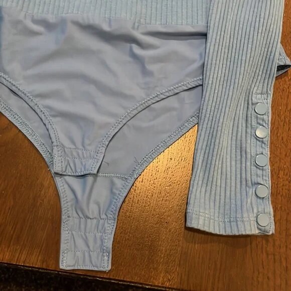 Light blue ribbed J. Crew turtleneck long sleeve body suit - Picture 3 of 7